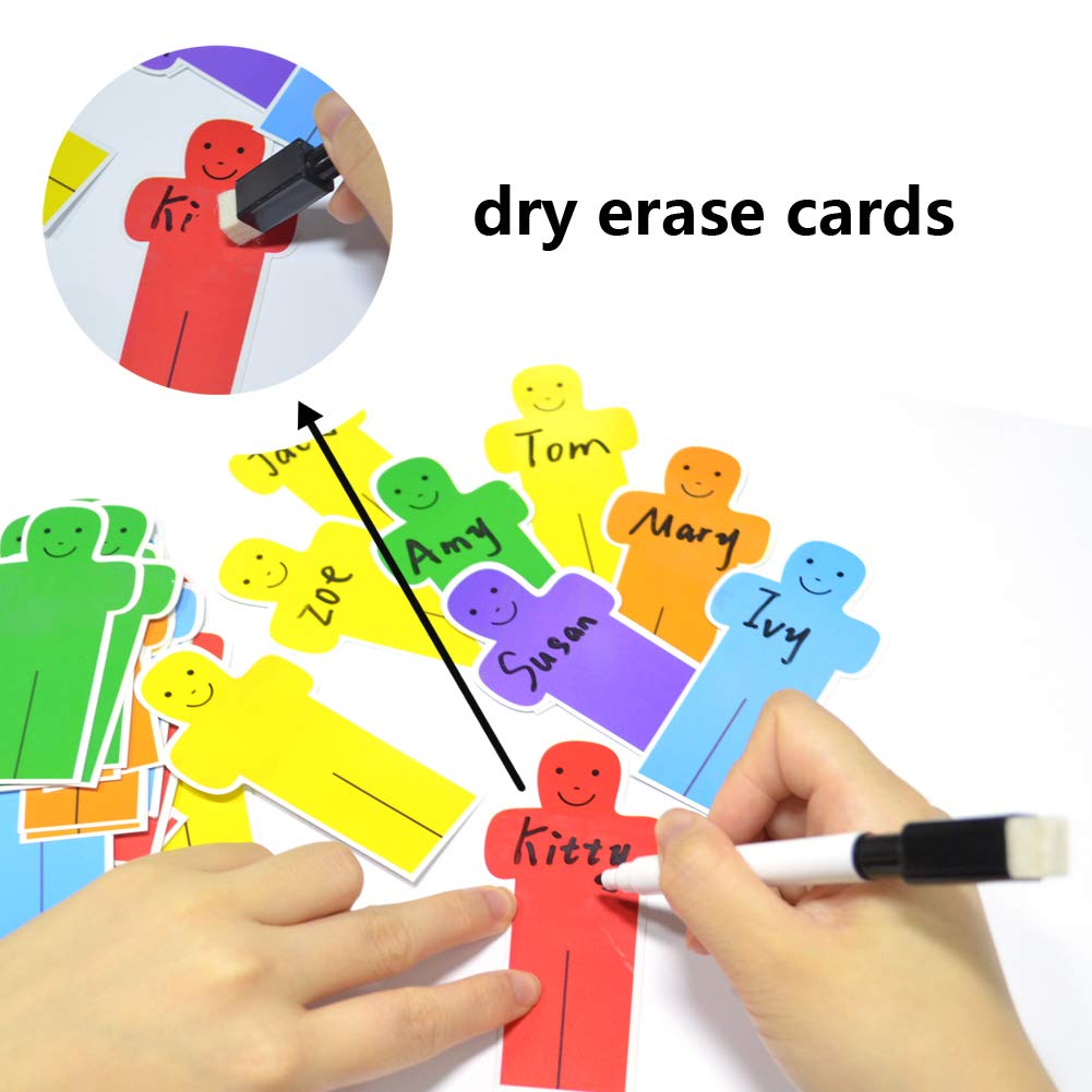 AUVCAS Classroom Attendance Pocket Chart with Helping Hands & 36 Reusable Dry-Erase Student Cards for Visual Tracking, Preschool Kindergarten Daycare, 32.2" x 19"