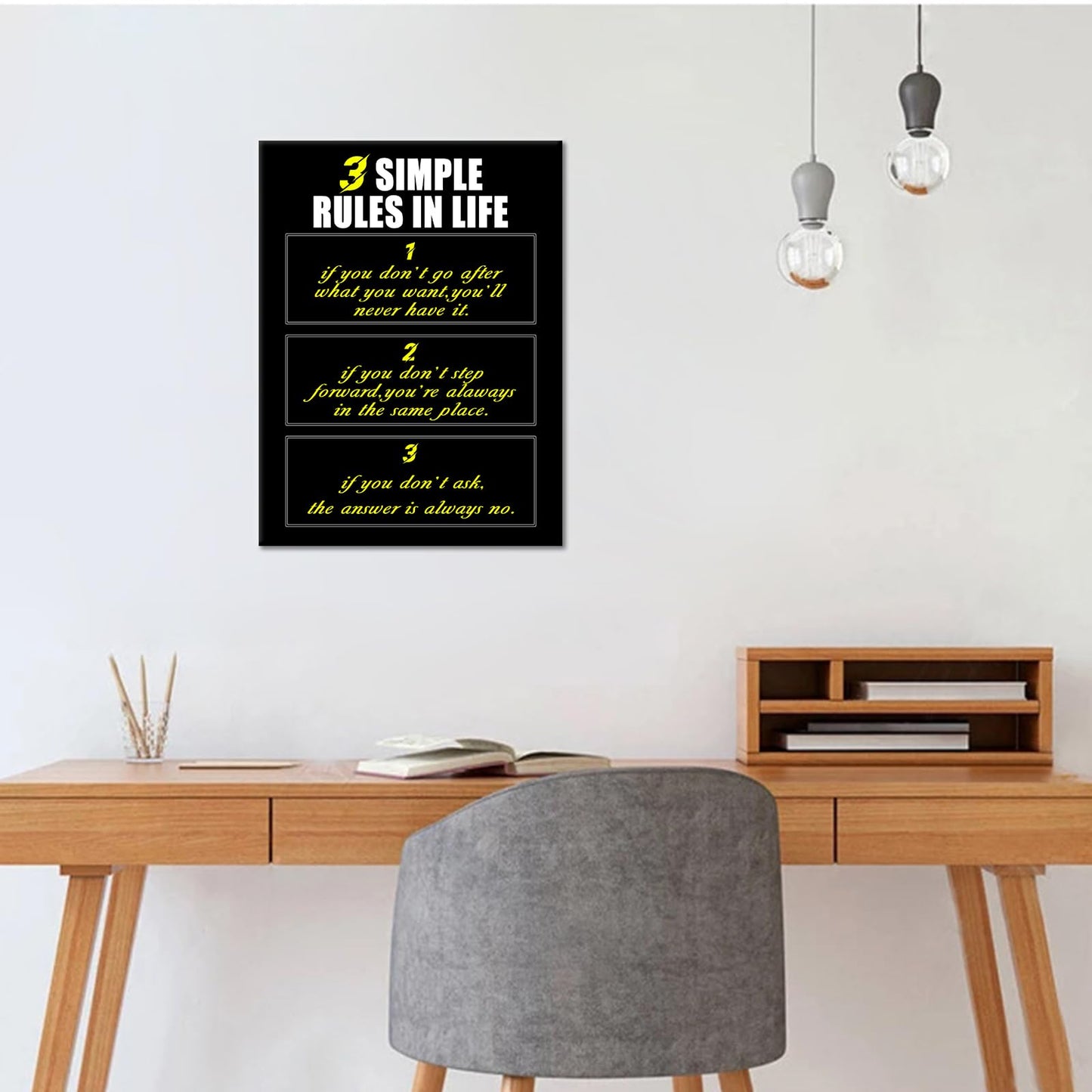 YSPCSUN Inspirational Wall Art for Office Decor 3 Simple Rules in Life Canvas Prints Framed Motivational Posters Success Quotes Artwork for Gym Men Bedroom Living Room 24x18 Inch