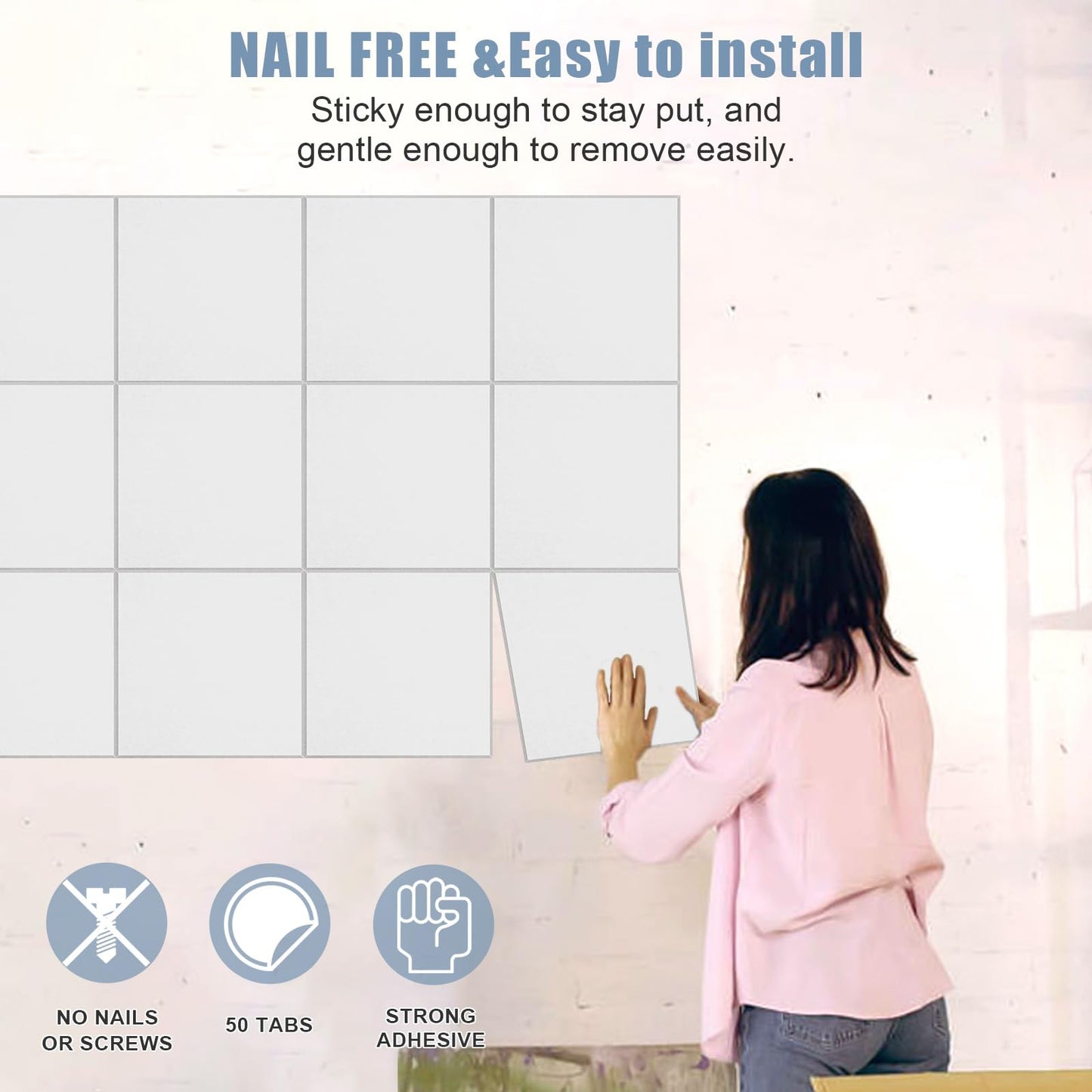 Large Cork Board Alternative 48" X 36" Bulletin Board - 12 Pack Removable Felt Wall Tiles with 30 pushpins, Large Cork Boards for Walls Cork Board for Office Pin Board Tack Board - Warm White