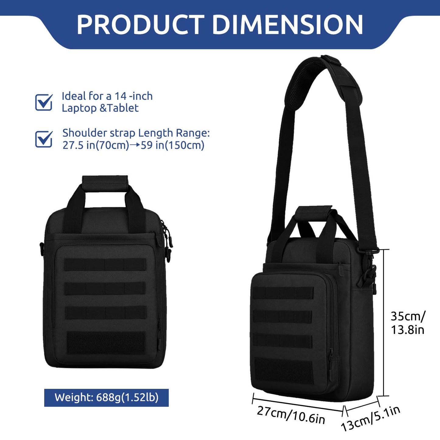 ZHIERNA Tactical Messenger Bag, Tactical Briefcase for Men Tactical Laptop Bag Heavy Duty MOLLE Shoulder Pack Handbag for Men(Black)