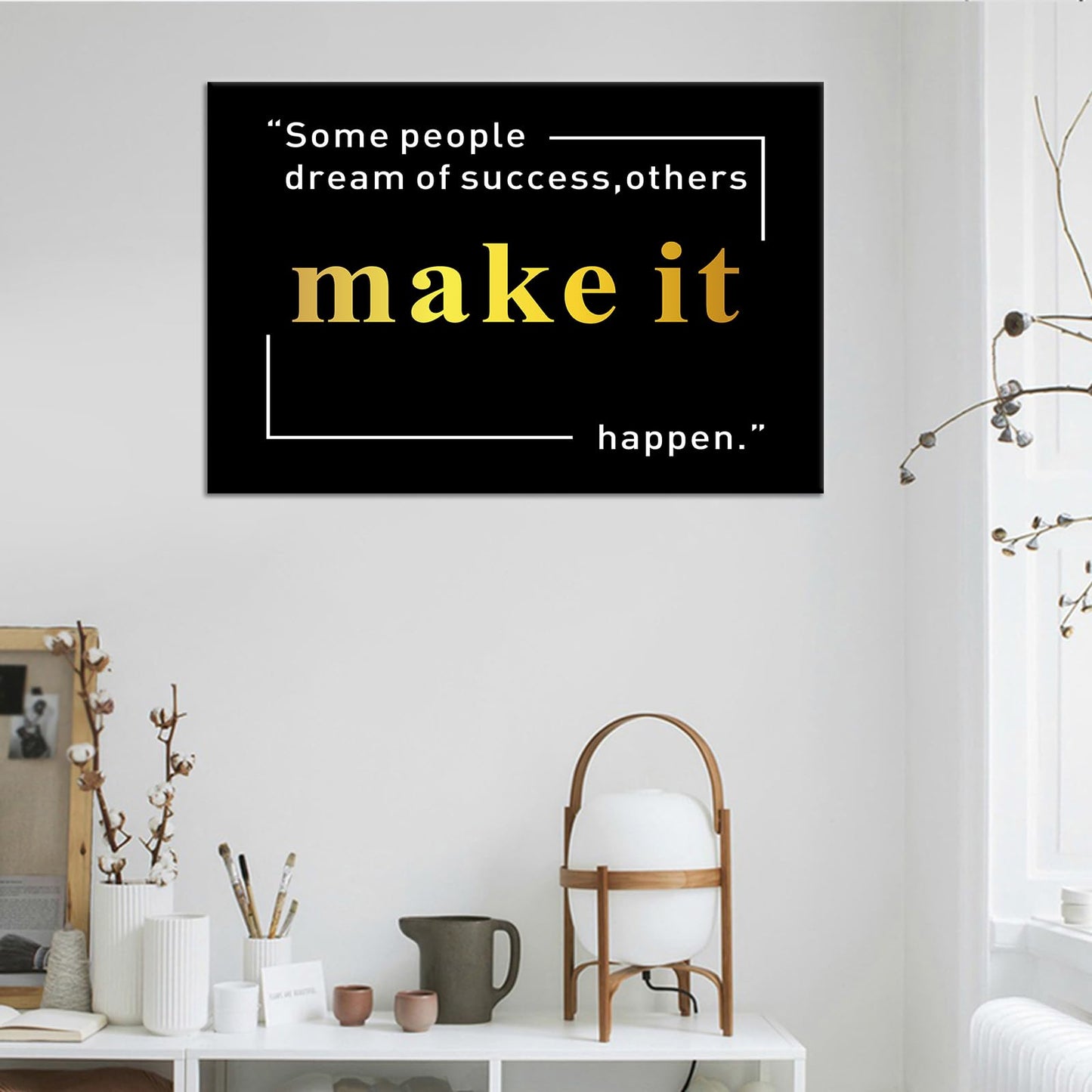 Motivational Wall Art Make It Happen Inspirational Quotes Canvas Print Positive Affirmation Office Decor Poster Painting Artwork for Modern Home Bedroom Living Room Gym Ready To Hang [12''Wx 18''H]