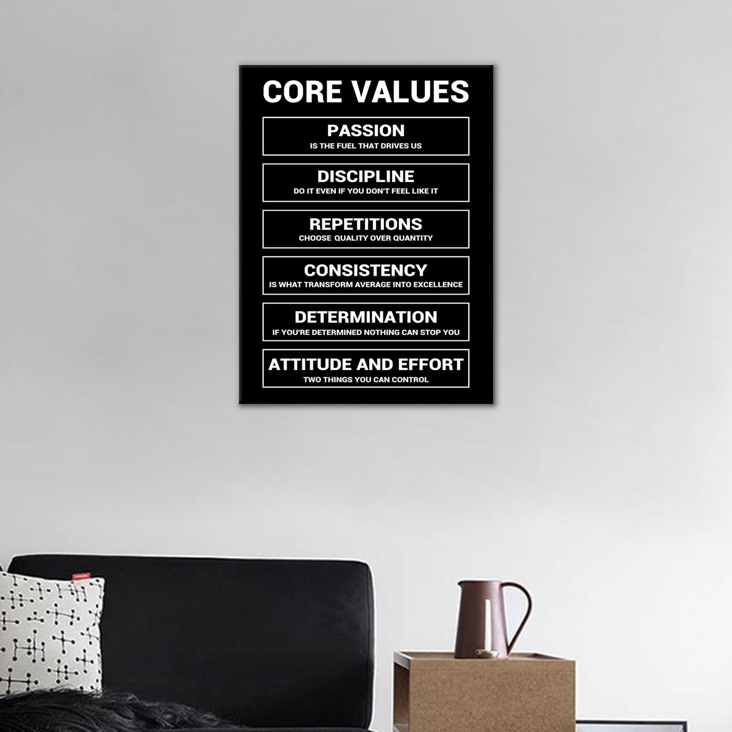 Motivational Wall Art Home Decor Core Values Quote Inspirational Poster Canvas Painting Prints Positive Wall Picture Painting Artwork for Bedroom Classroom Office Stretched and Framed [18''W x 24''H]