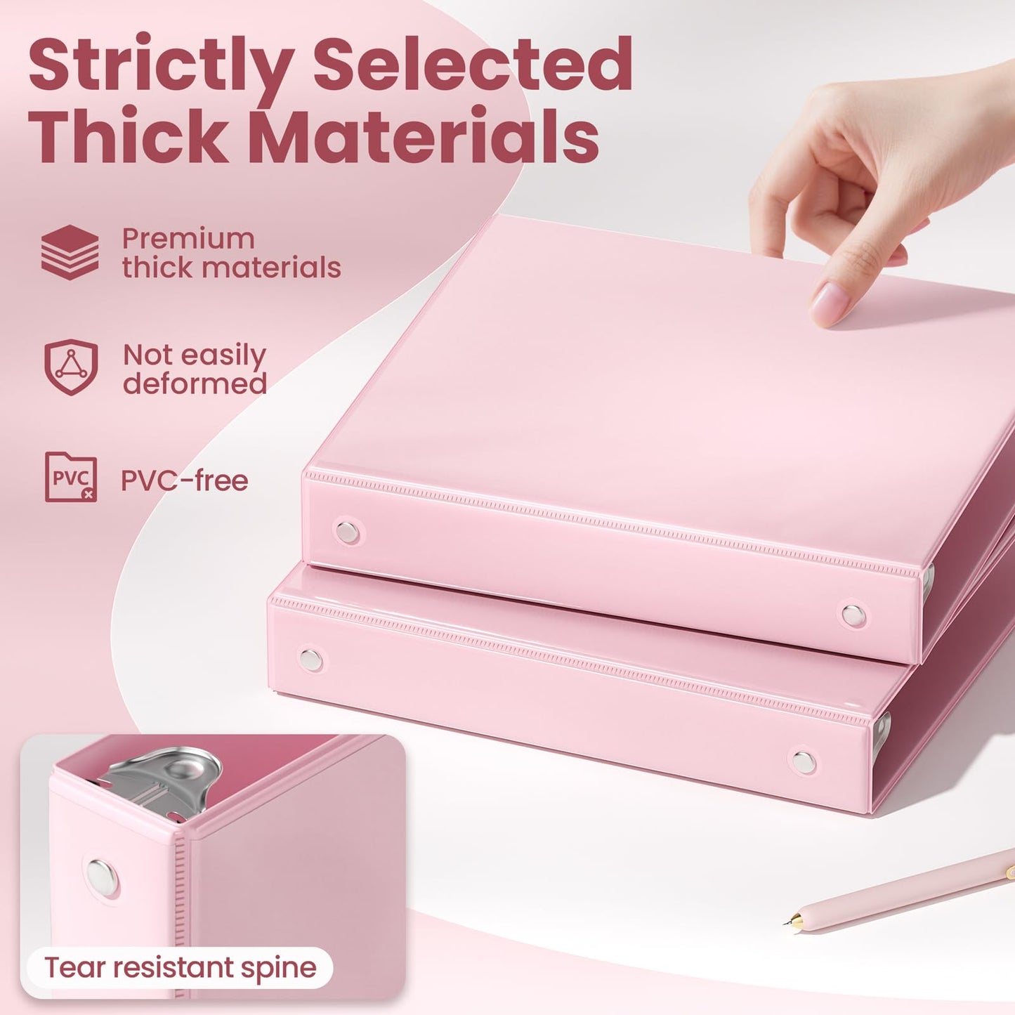 SUNEE 3 Ring Binder 1 Inch 2 Pack, Clear View Binder Three Ring PVC-Free (Fit 8.5x11 Inches) for School or Office Supplies, Pink