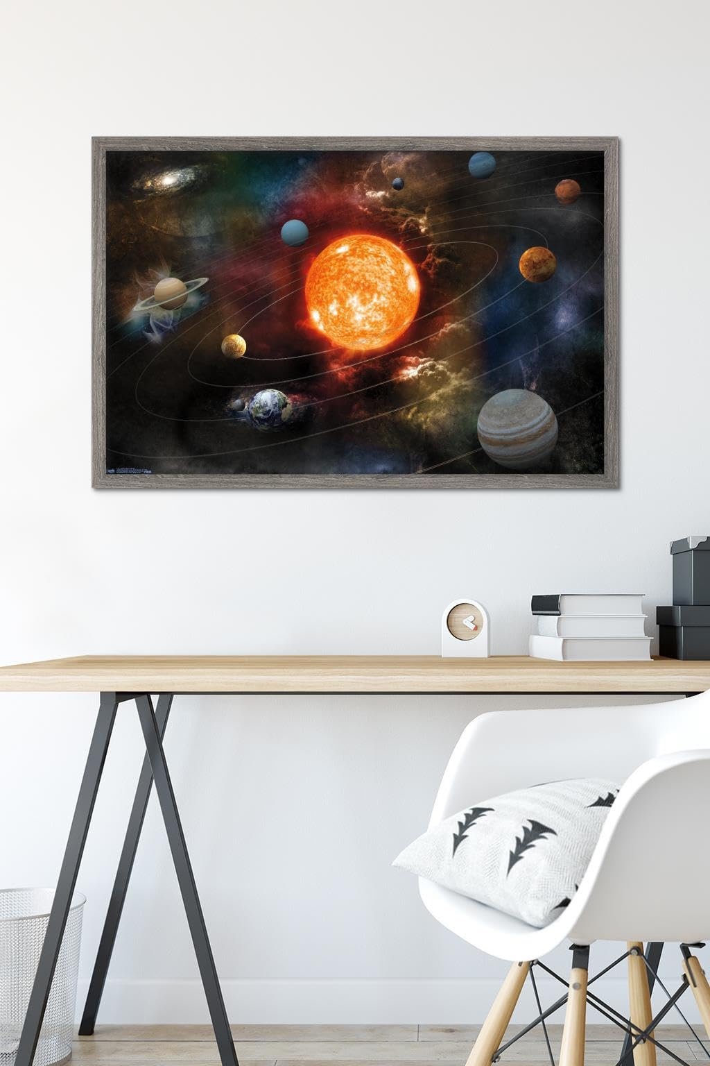 Orbiting Solar System Wall Poster, 34L" x 22.4W", Barnwood Framed Version