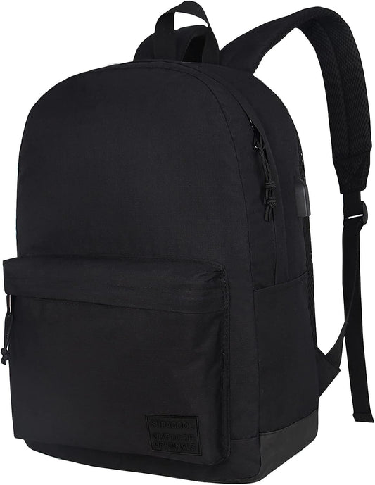 SUPACOOL Casual Laptop Backpack for Men and Women, Work backpack, Black Backpacks, College School Backpack for Boys and Girls, Lightweight Travel Back Pack(Black)
