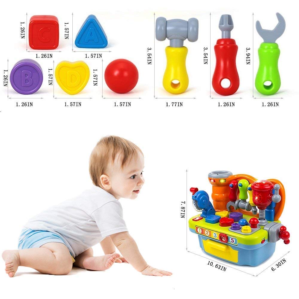 Yiosion Musical Learning Tool Workbench Toys for 1 Year Old Boy, One Year Old Boy Gifts, Toddler Tool Bench with Shape Sorter