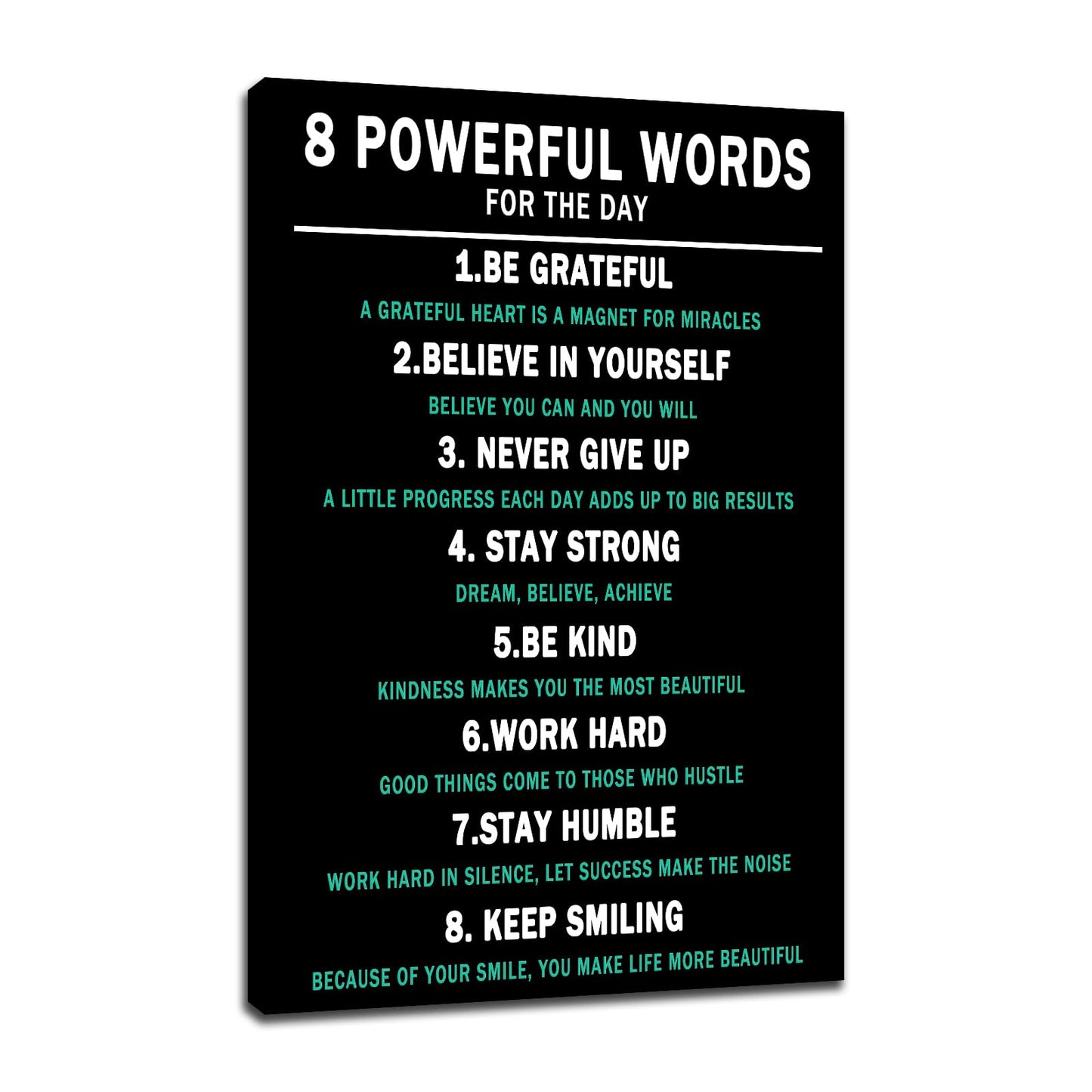 PSYYSP 8 Powerful Words Motivational Framed Canvas Wall Art, Black Teal Inspirational Typography Poster, Daily Affirmation Quote Print for Home Office, Bedroom, Dorm, Study Room Decor, 18x12 Inch