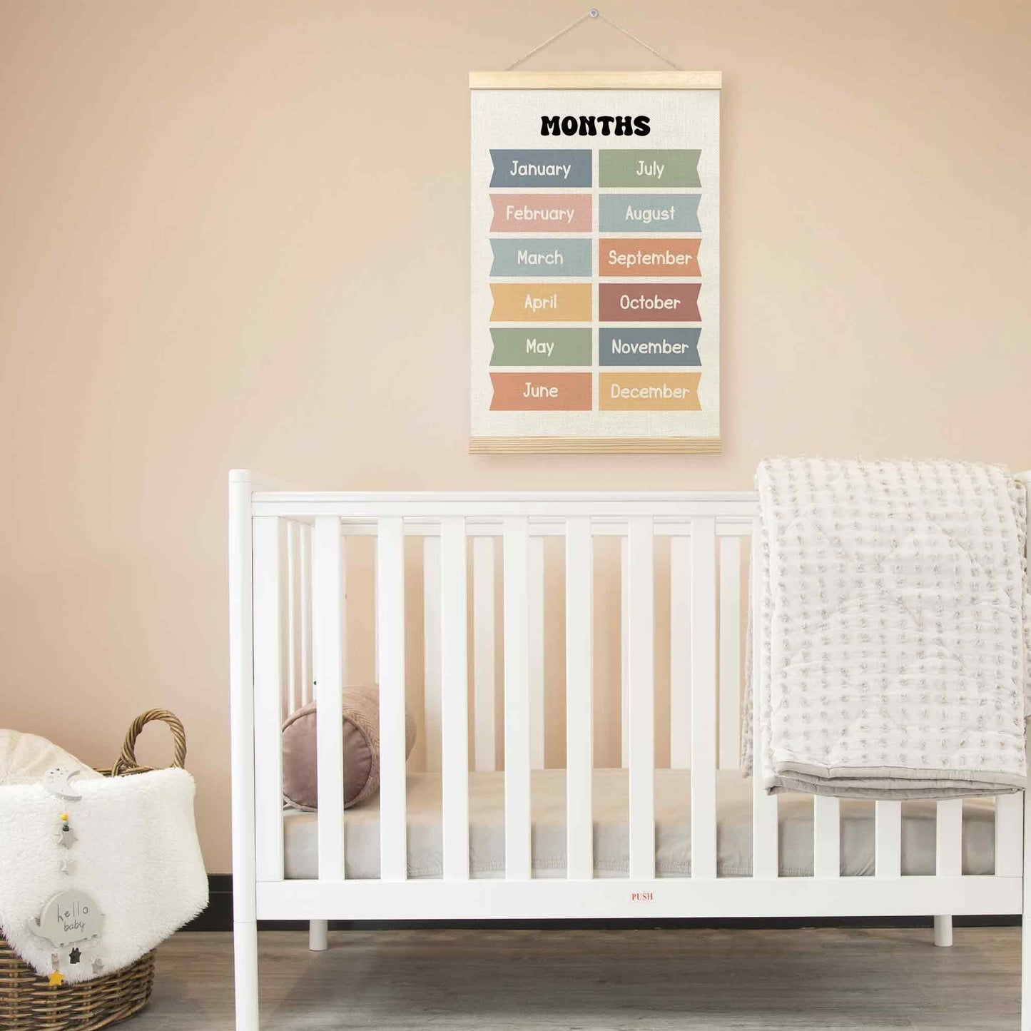 TLESKE Boho Classroom Months of the Year Poster Hanger Frame, Homeschool Hanging Wall Art Decor for Toddler Kids Room Nursery Playroom, Preschool Prek Learning Educational Poster Print Banner, 16x24