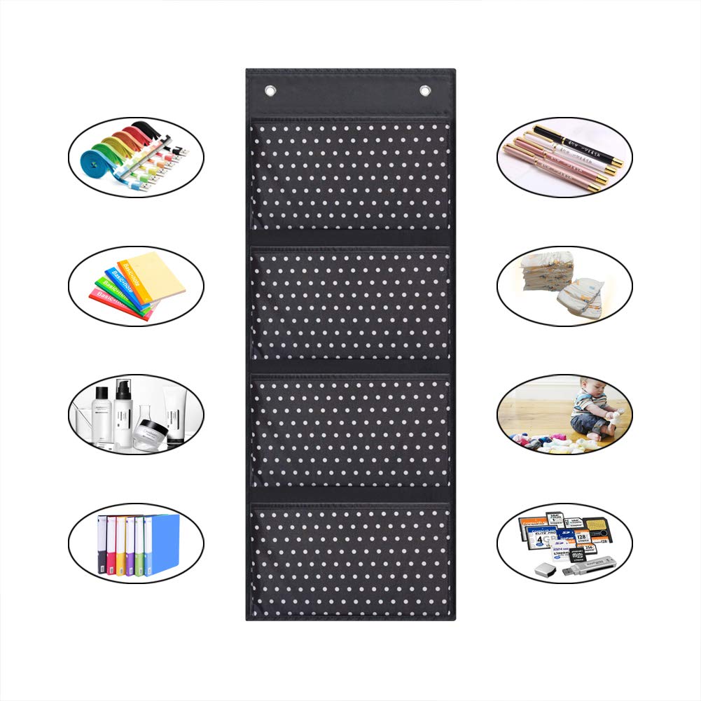 Eamay 4 Pocket White Dots Wall Mount/Over Door File Hanging Storage Organizer - Office Supplies, School, Classroom, Office or Home Use