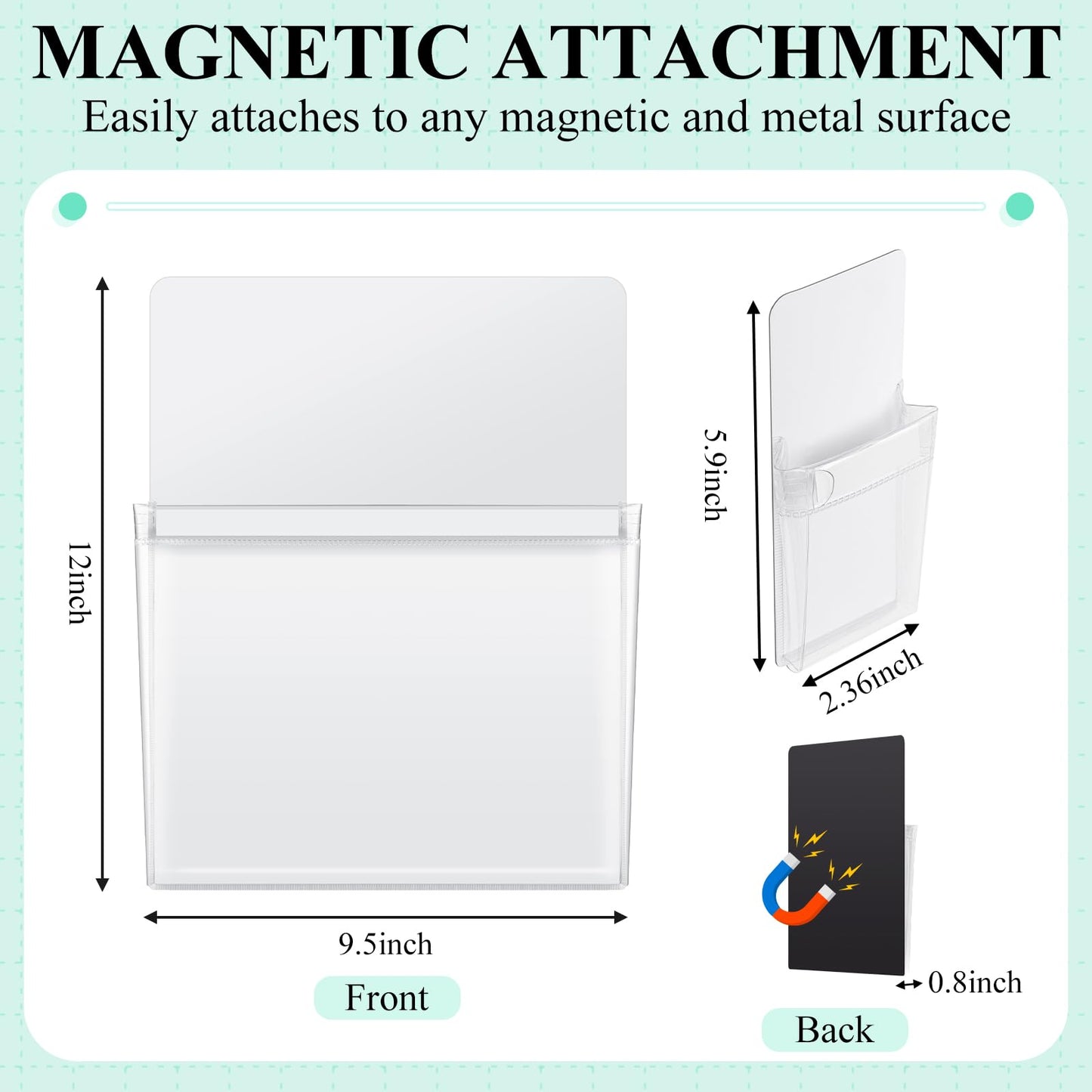 Henoyso 10 Packs Magnetic File Holder Set, Self-adhesive Magnetic File Holder for Recipe, Notes, Tools - Strong Magnet Backing for Fridge, Whiteboards, and Metal Surfaces ( 9.5 x 12 In, 2.4 x 6 In)
