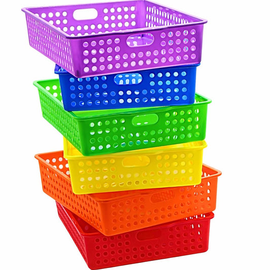 4E's Novelty 6 Pcs Colorful Plastic Classroom Storage Bins 13.75" X 10.25" for Organizing A4 Papers Trays, Turn In Containers Kids School Teachers Classroom Organization & Storage Supplies