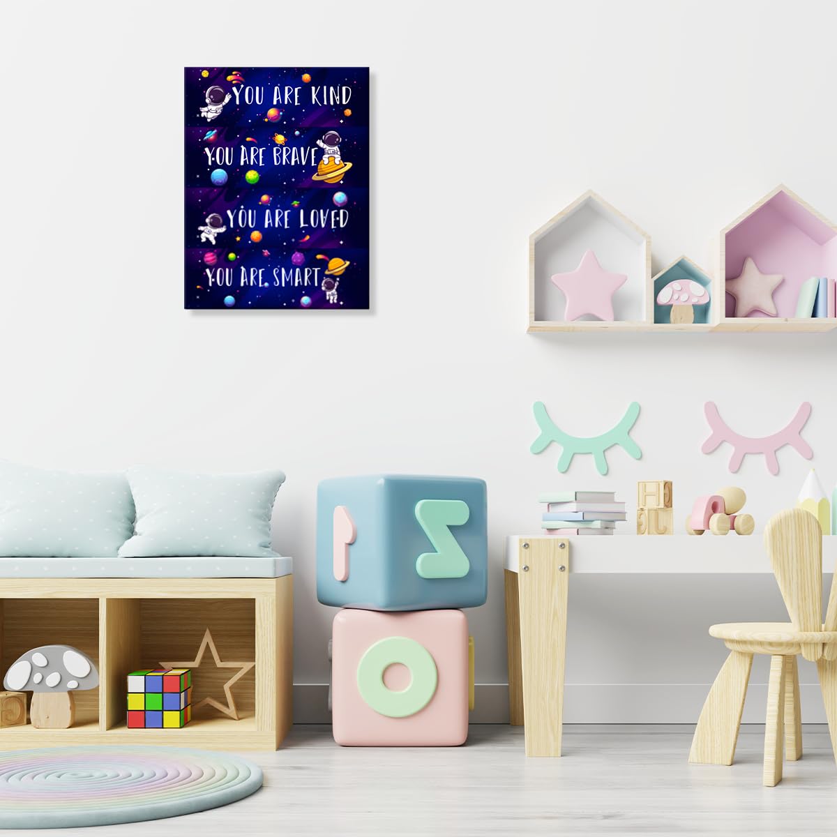OTINGQD Outer Space Canvas Wall Art,Space Nursery Decor,Positive Affirmations Wall Decor for Boys,You Are Kind Spaceman Wall Art for Boys Kids Bedroom Playroom Nursery