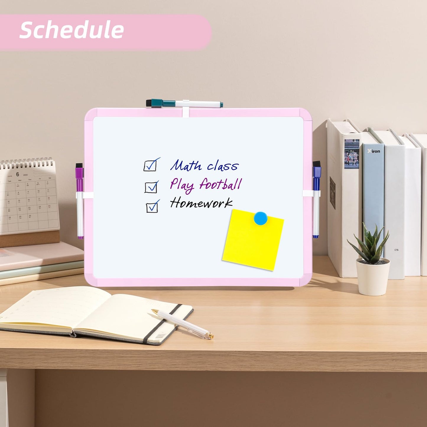 VUSIGN Small White Board Dry Erase, 14'' x 11'' Magnetic Dry Erase Board, Mini Whiteboard with Markers for Students, Fridge, Wall, Locker, Pink