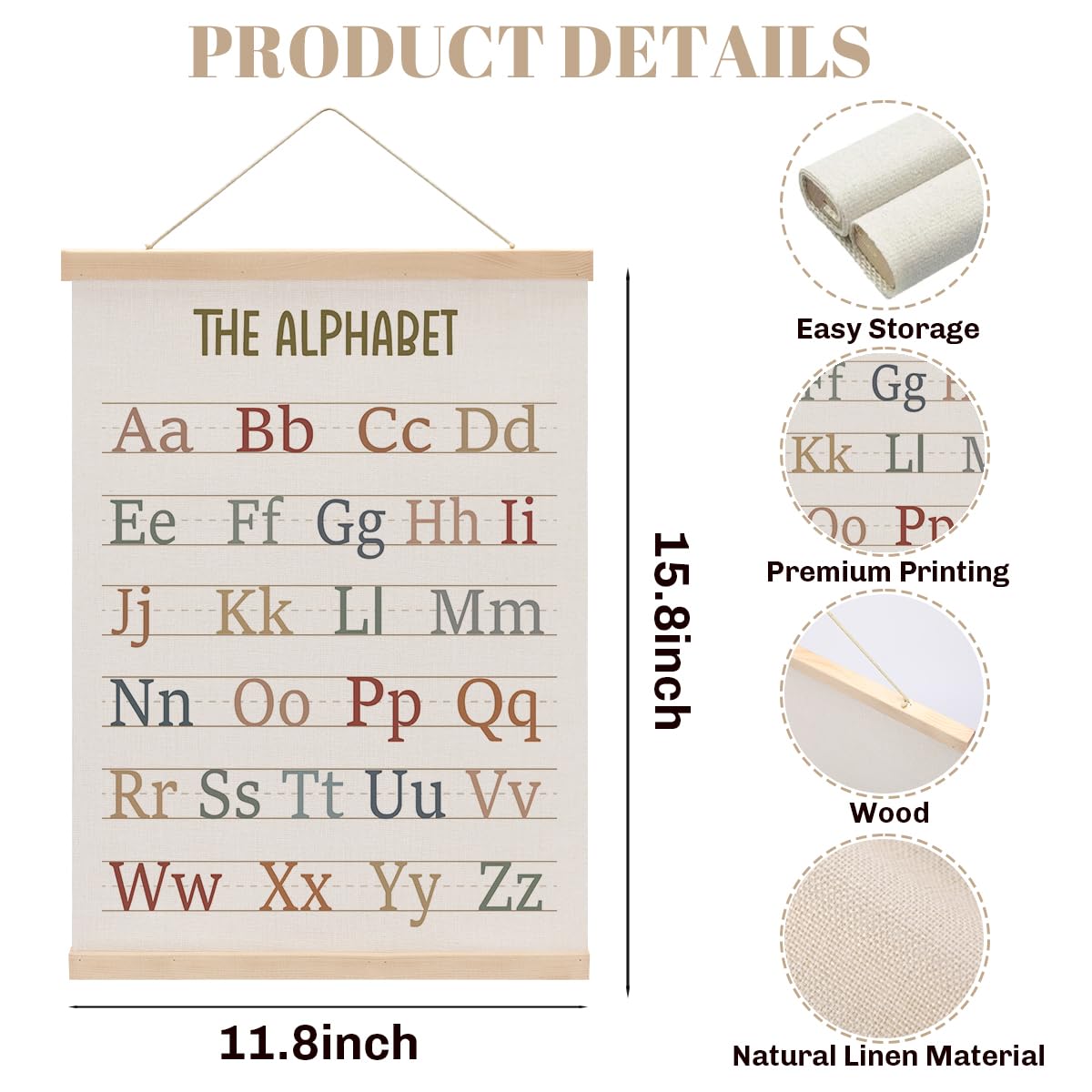 2PCS Alphabet Numbers Poster Hanger Frame, ABC Banner Poster Wall Art, Educational Posters Decor for Nursery Toddler Room Playroom Alphabet Banner Wall Hanging Homeschool Classroom Decor 15.8x11.8 In