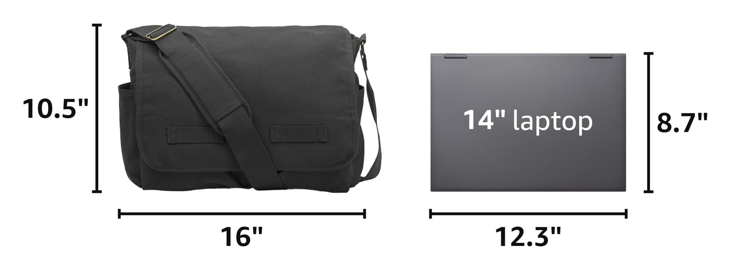 Sweetbriar Classic Messenger Bag - Vintage Canvas Shoulder, Black, Size Large