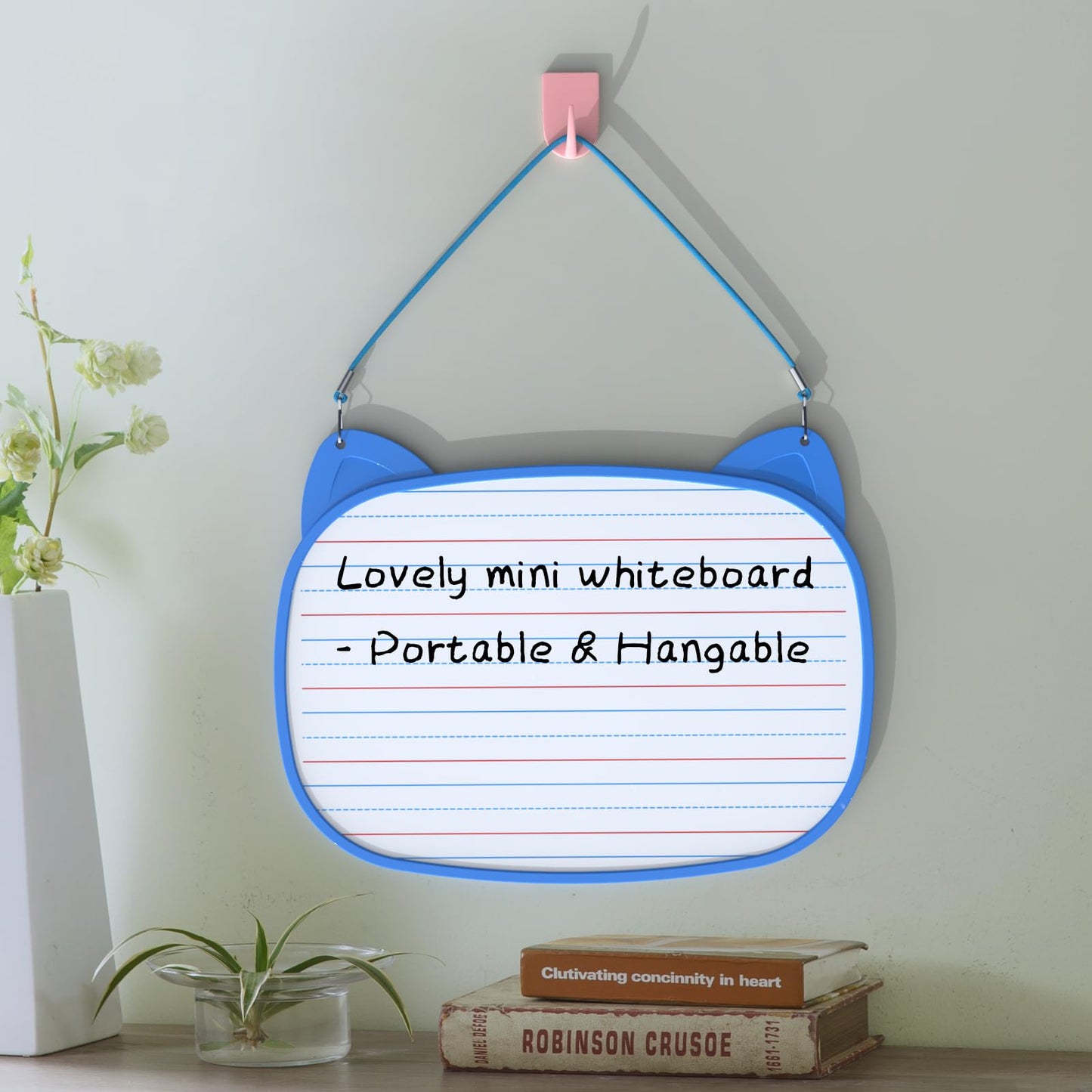 Small White Board, Small White Board 12x9 with 5pcs Dry Erase Markers, Double Sided Lapboard with Lines, Mini Hanging Whiteboard for Office (Blue)