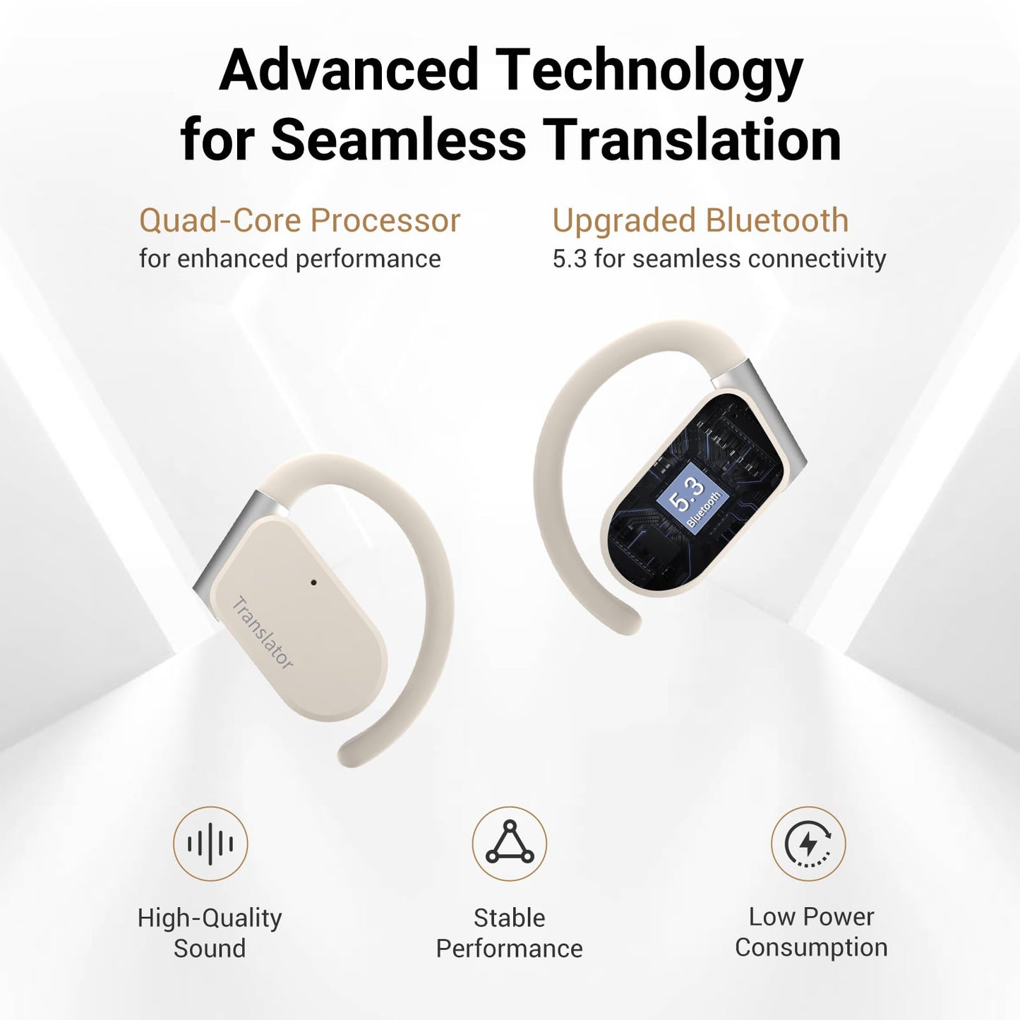 ANFIER M9 Language Translator Earbuds Open-Ear Headphones Support 144 Languages & Accents Translation Earbuds Real Time Translator Device, Snug Fit, Ergonomic Ear Hooks Beige (Without Offline Package)