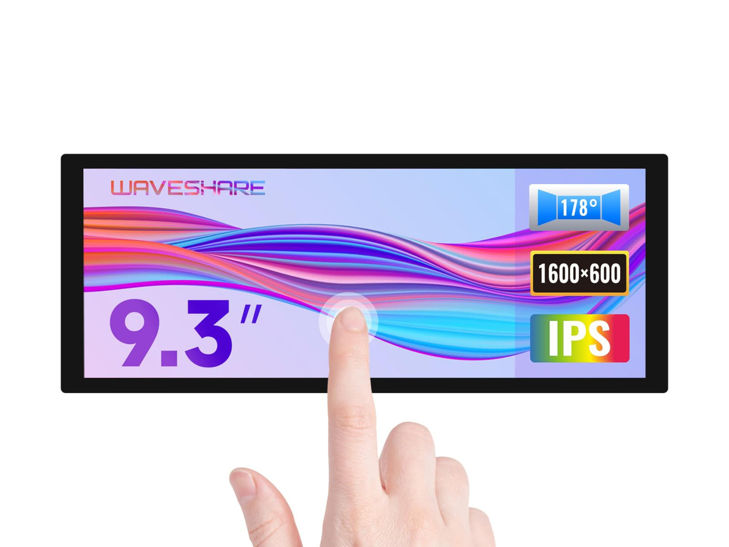 waveshare 9.3inch Capacitive Touch Display, 1600×600 Resolution, Raspberry Pi 5/4B/3B/Zero/Zero W/Zero 2W/Pico/Pico W/Pico WH, Support Jetson Nano/Jetson Orin Nano, Supports Windows 11/10/8.1/8/7