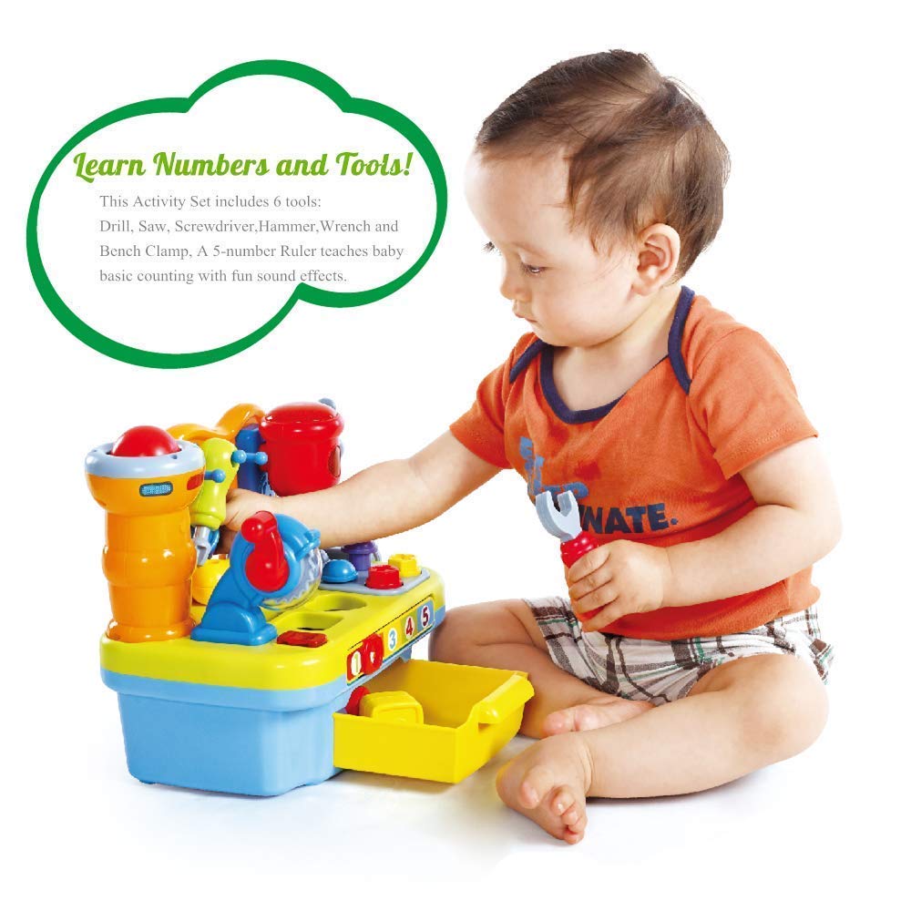 Yiosion Musical Learning Tool Workbench Toys for 1 Year Old Boy, One Year Old Boy Gifts, Toddler Tool Bench with Shape Sorter