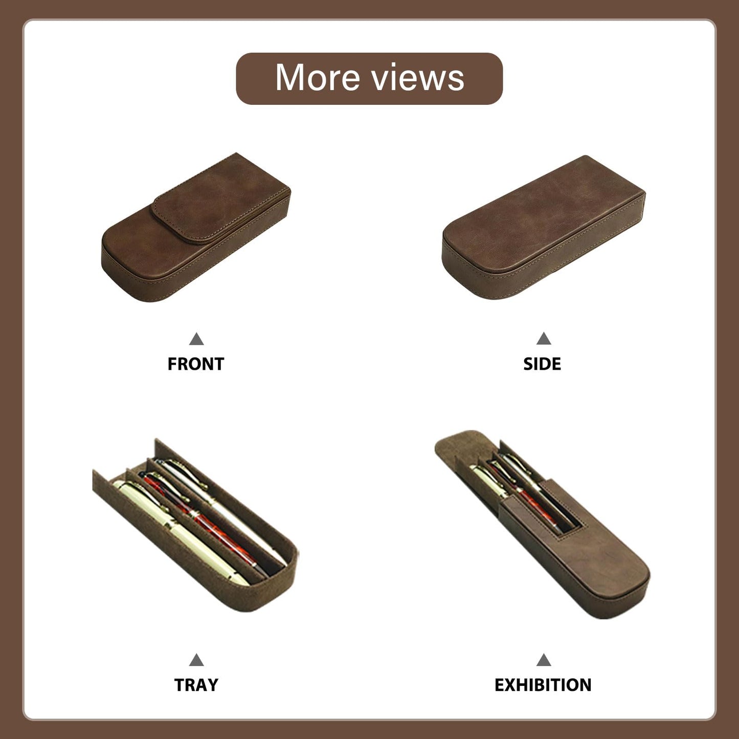 MIVLXLX Leather Triple Pen Case Pencil Pouch Holder for Three Fountain Ballpoint Rollerball Pens and Pencils Gift Choice for Man/Woman/Office (gray)