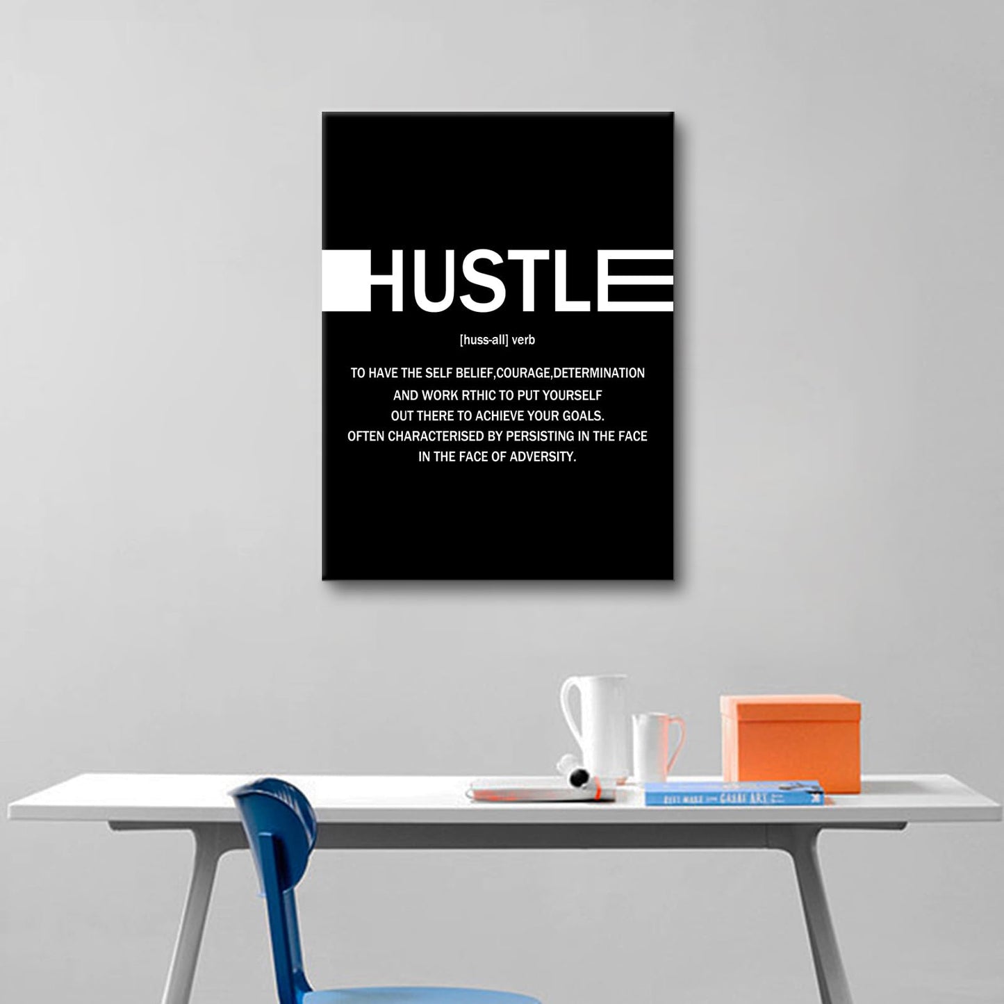 Motivational Canvas Wall Art Hustle Entrepreneur Quotes Poster Print Inspirational Pictures Painting for Office Class Room School Wall Decoration Stretched and Framed [18''Wx24''H]