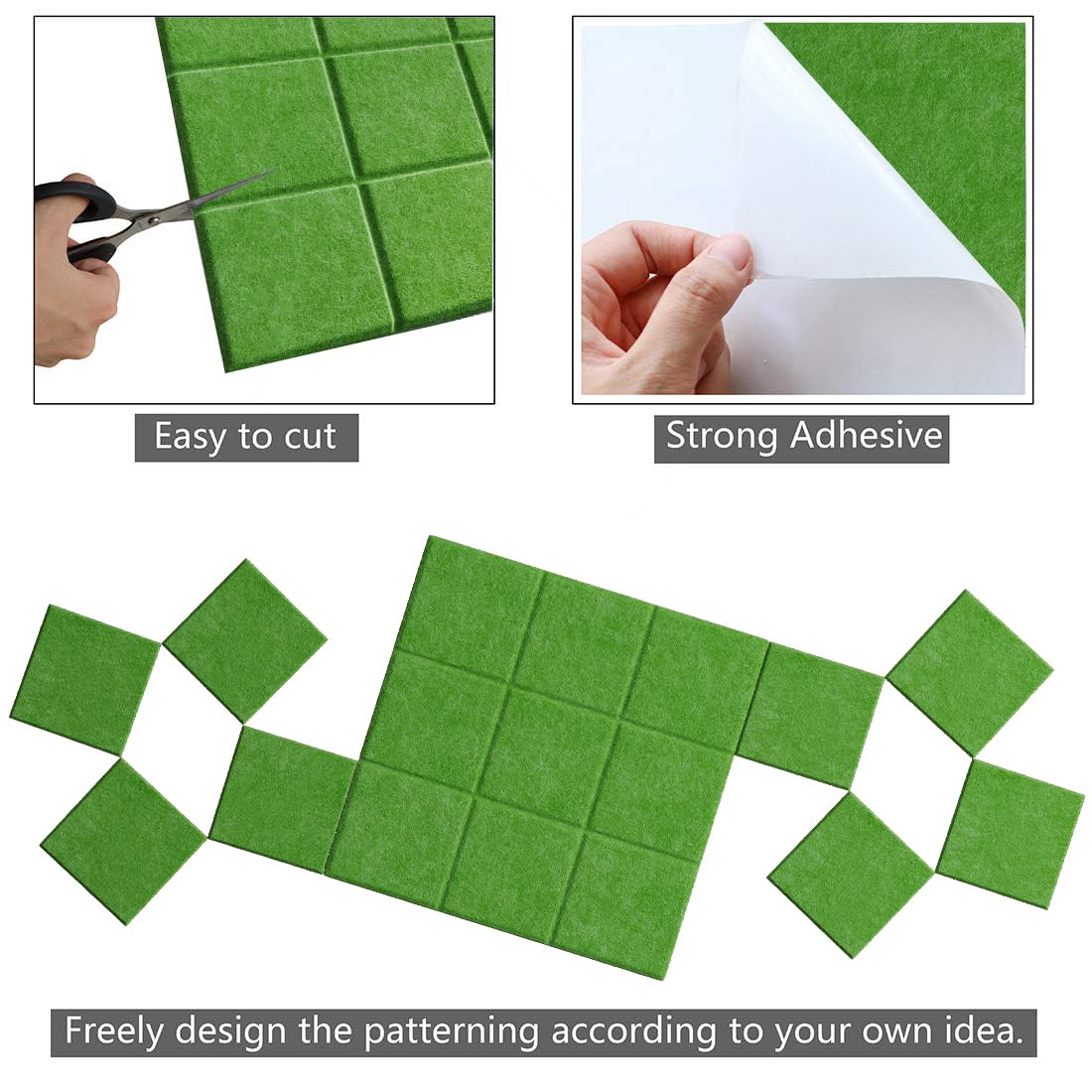 Uoisaiko Large Felt Board Tiles for Wall with 30 Push Pins, 11.8"x11.8" Pack of 6 Pin Board Notice Boards for Home Office Kitchen, Bulletin Board Wall Tiles for Photos Memos (Green, 6 Pack)