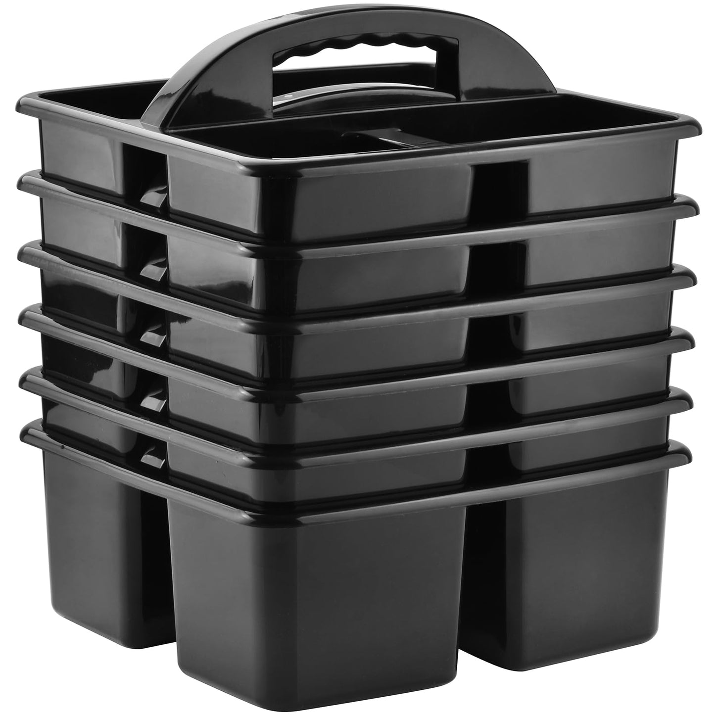 ALINK Plastic Classroom Caddy Organizer with Handle, 6-Pack 3 Compartments, Teacher Supply Storage Caddy for Classroom Organization, Table, Desk, Office, Craft Art for Kids - Black