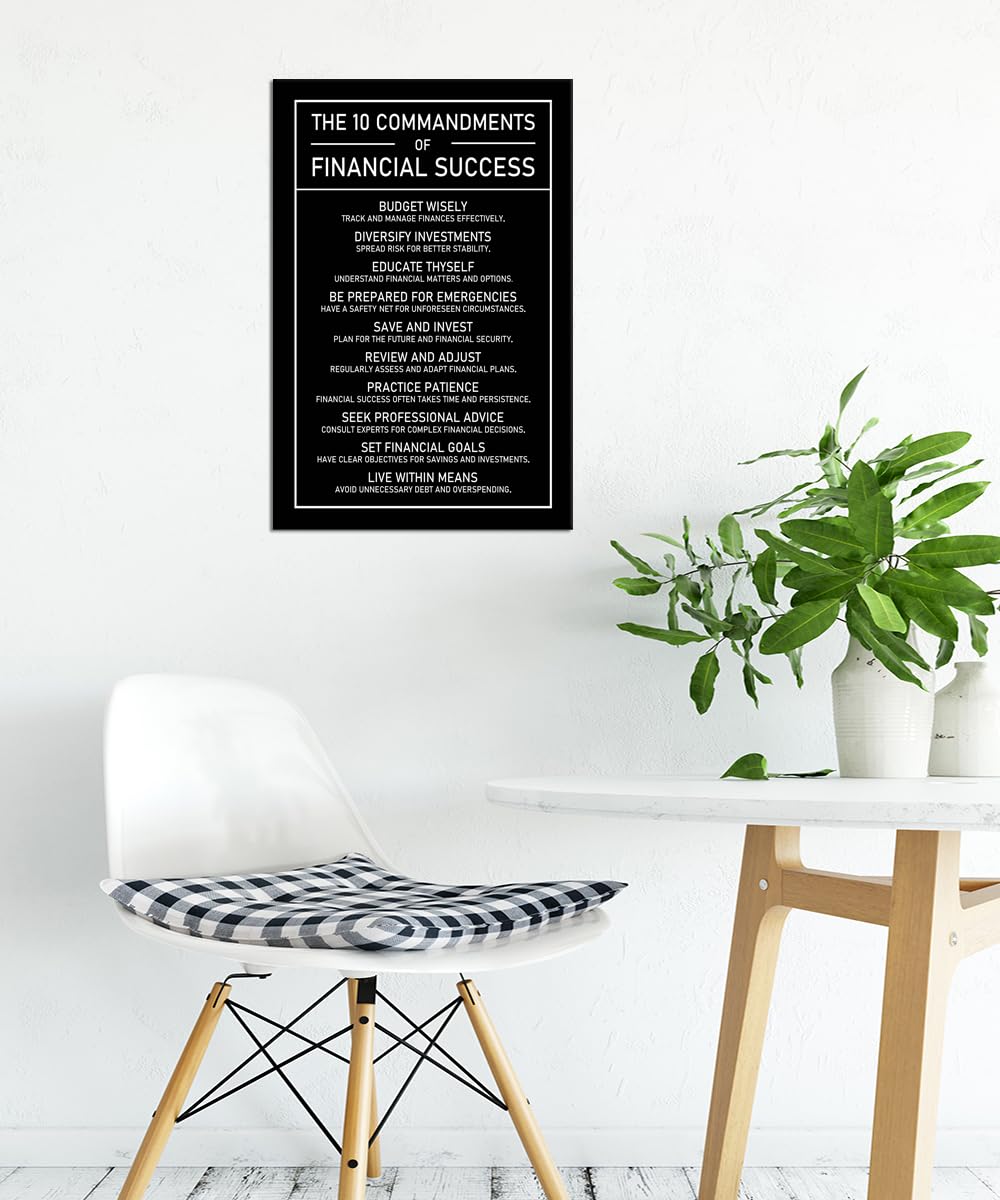 The 10 Commandments Of Financial Success Motivational Wall Art Inspirational Financial Management Quote Canvas Poster Painting Prints for Office Living Room Home Decor Framed Artwork [12''W x 18''H]