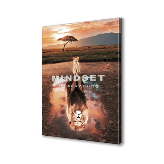 Mindset Is Everything Wall Art Lion Motivational Canvas Wall Art Posters Prints 1 Pieces Inspirational Quote Painting for Office Bedroom Decor (12×18inch)