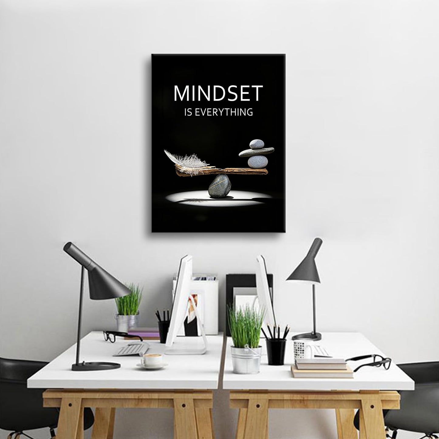 YSPCSUN Inspirational Office Decor Wall Art Mindset Is Everything Canvas Prints Zen Stones Balance Painting Motivational Posters For Bedroom Therapy Room Workspace Ready To Hang 24x18 Inch