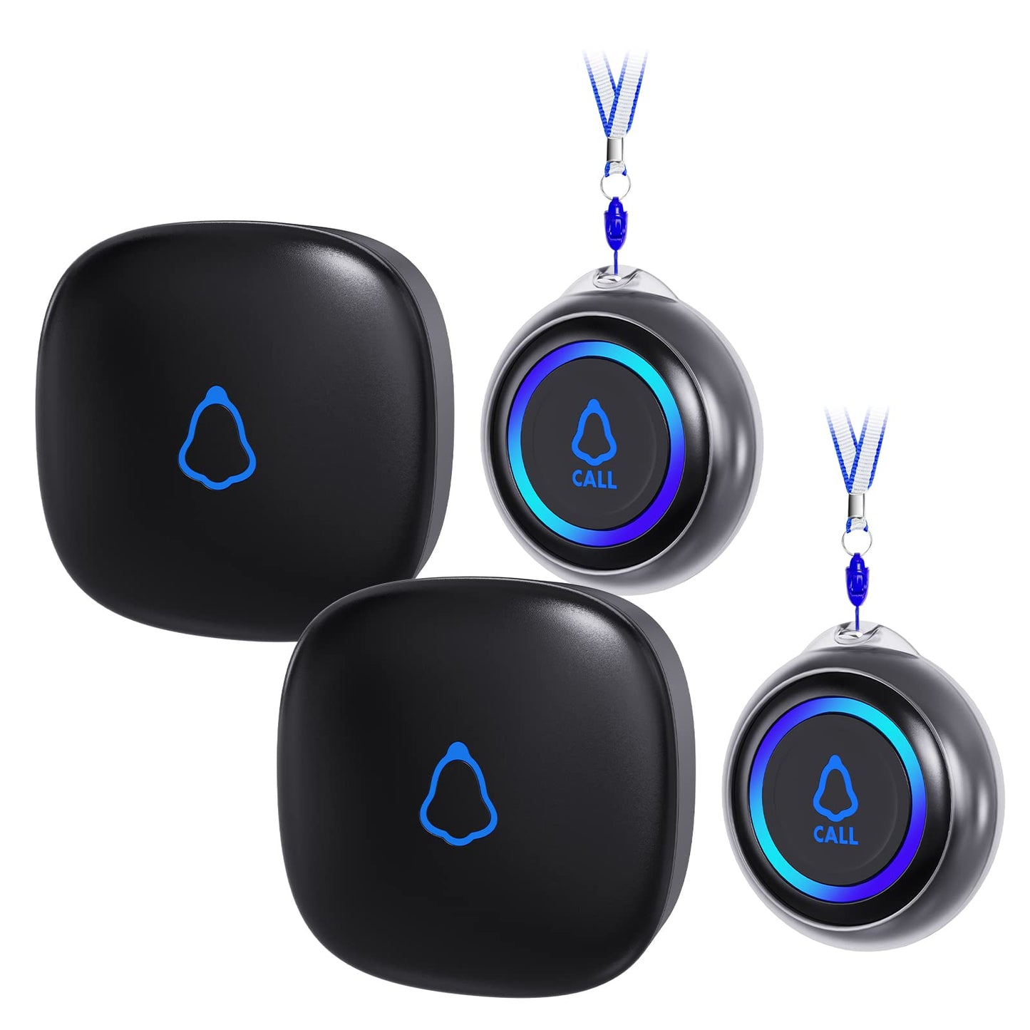Caregiver Pager, Wireless Call Button for Seniors/Elderly at Home, 2 SOS Buttons + 2 Receivers Medical Life Alert System, Emergency Panic Call Bell, Nurse Calling & Patient Assistance Alarm