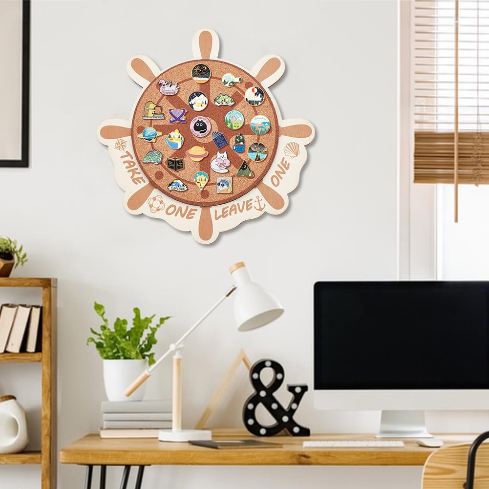 BENECREAT Cork Brooch Board, Wall Cork Tray Nautical Compass Pin Board for Brooch Pin Storage, Jewelry Display, Office Home and School Decor, 11.8x11.8 Inch, 0.5 Inch Thick