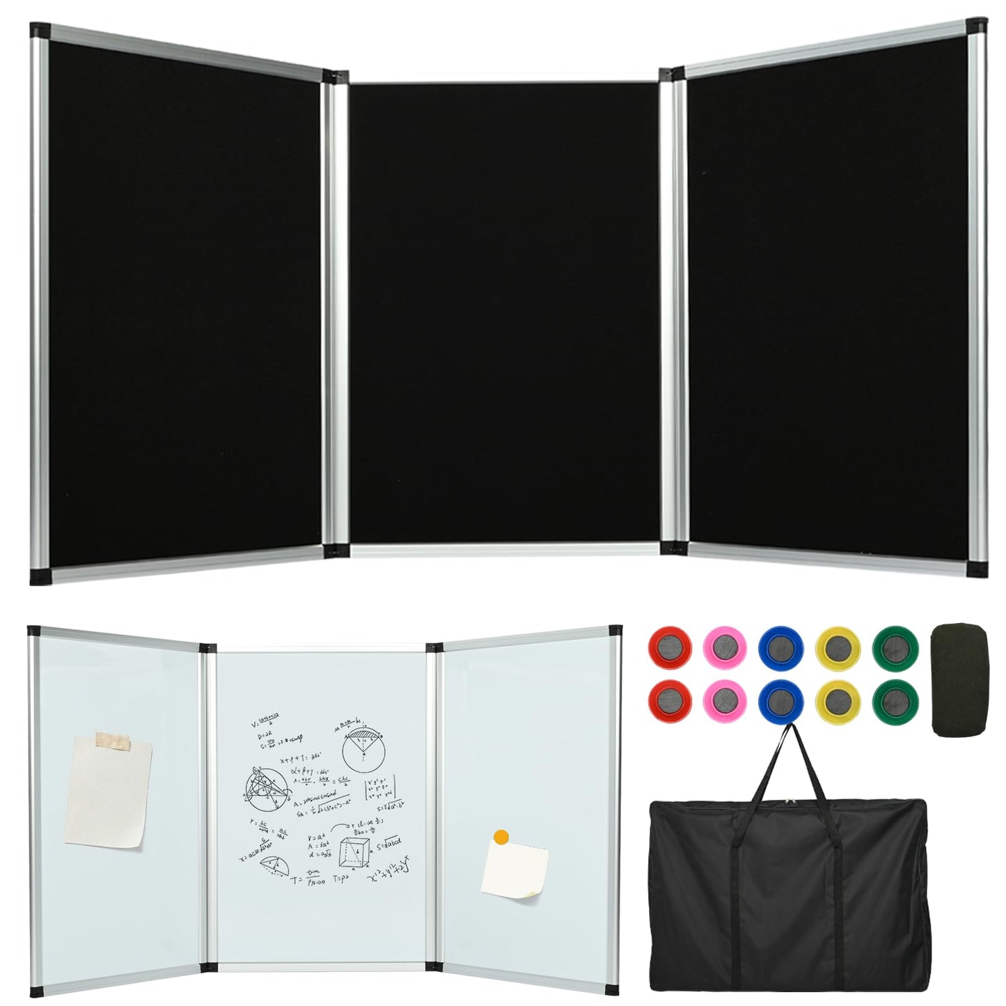 uyoyous 3 Panel Trade Show Presentation Board 70.8 x 35.4 inches Trifold Poster Board Double Sided Presentation Whiteboard Folding Display Panel for Science Fair, Trade Show Table Top