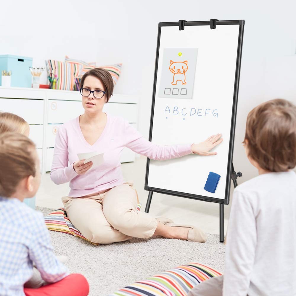 Easel Whiteboard - Black Magnetic Portable Dry Erase 40 x 28 Tripod Height Adjustable, Flipchart Easel Stand White Board for Office