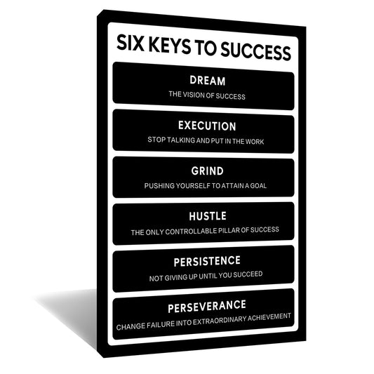 Six Keys To Success Inspirational Canvas Wall Art Execution Grind Hustle Verbs Poster Artwork Motivational Positive Quotes Picture Prints for Bedroom Living Room Office Ready to Hang [12" W X 18" H]