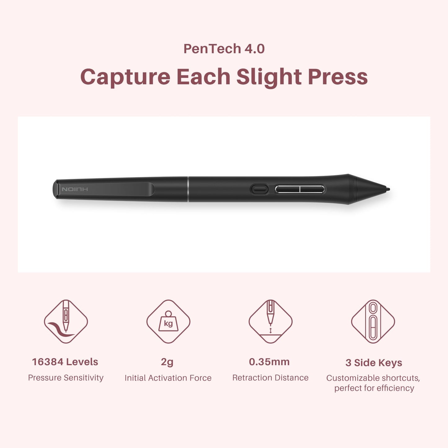 HUION Kamvas 13 (Gen 3) Drawing Tablet with Screen, 13.3" Full-Laminated Art Tablet with Anti-Sparkle Canvas Glass 2.0, 99% sRGB, PenTech 4.0, 16384 Pen Pressure, Dual Dial for PC, Mac, Android, Pink