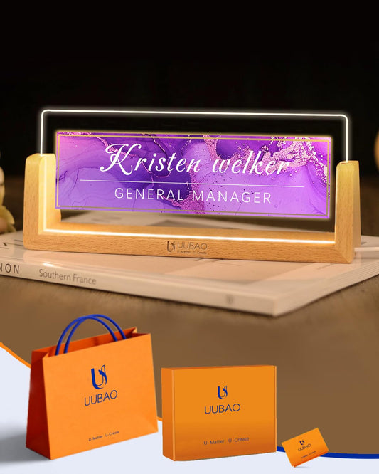 UUBAO Personalized Name Plate for Desk Custom Light Up Office Gifts Business Desk Tags for Boss Coworkers Teacher Employee Appreciation(Purple Marble1)