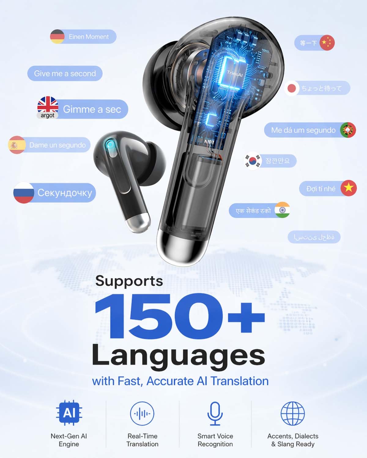 AI Translation Earbuds Real Time, 157 Languages 2-Way Translator Earbuds with Call Translation, 3-in-1 Interpreter, 40H Playtime, Audifonos Traductores Inglés Español for Travel Business Learning
