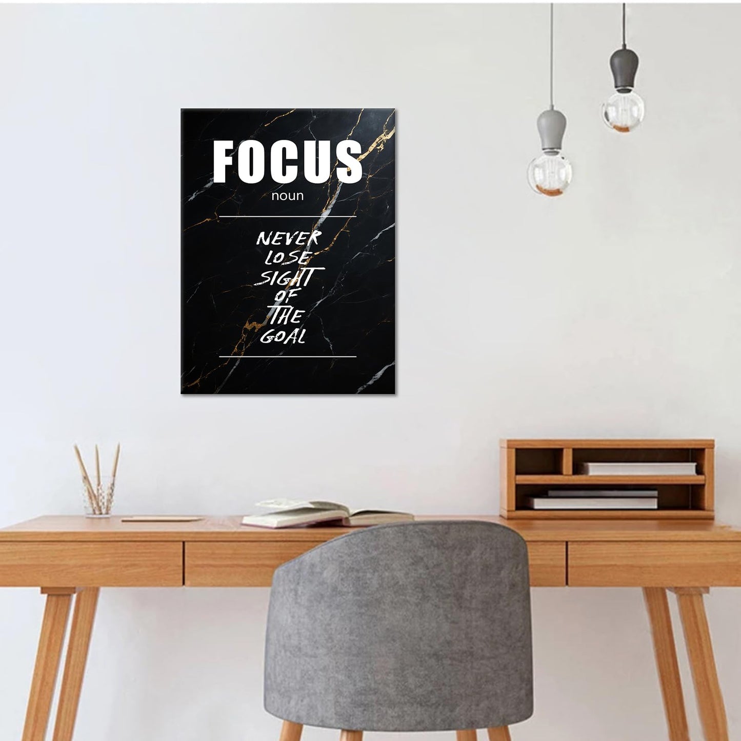 Motivational Canvas Wall Art Focus Noun Entrepreneur Quotes Poster Print Inspirational Pictures Painting for Office Class Room School Wall Decoration Stretched and Framed [18''Wx24''H]