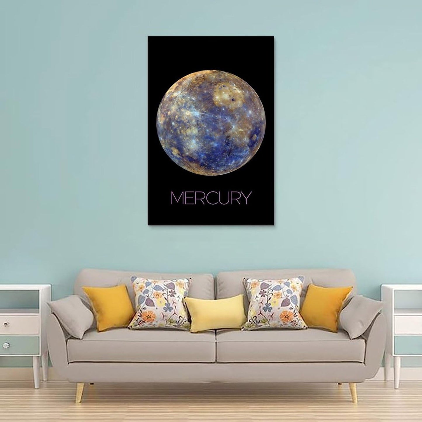 XIAOLOUTINYU Solar System Canvas Wall Art - Mercury Planet Space Poster for Kids Room Bedroom Classroom, STEM Educational Astronomy Decor, Science Gift for Boys Girls Teens, 16x24 Inch Unframed