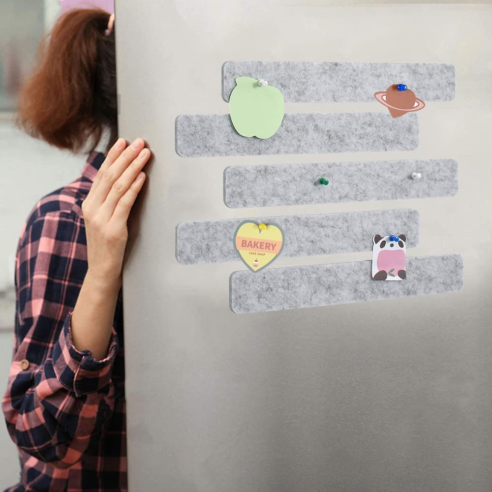 Vuzvuv 8Pcs Light Grey Cork Board Bar Strips with 50 Pushpins & Sticky Notes, Self-Adhesive Bulletin Board Strips No Damage for Wall, Felt Pin Board for Paste Notes, Photos, Schedules Office Decor