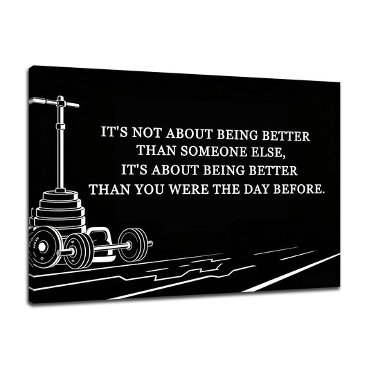 PSYYSP Motivational Gym Wall Art Decor, Better Than Yesterday Inspirational Fitness Quote Posters for Home Gym, Framed Canvas Print Workout Wall Decor for Men Athletes Office, 18x12 Inch