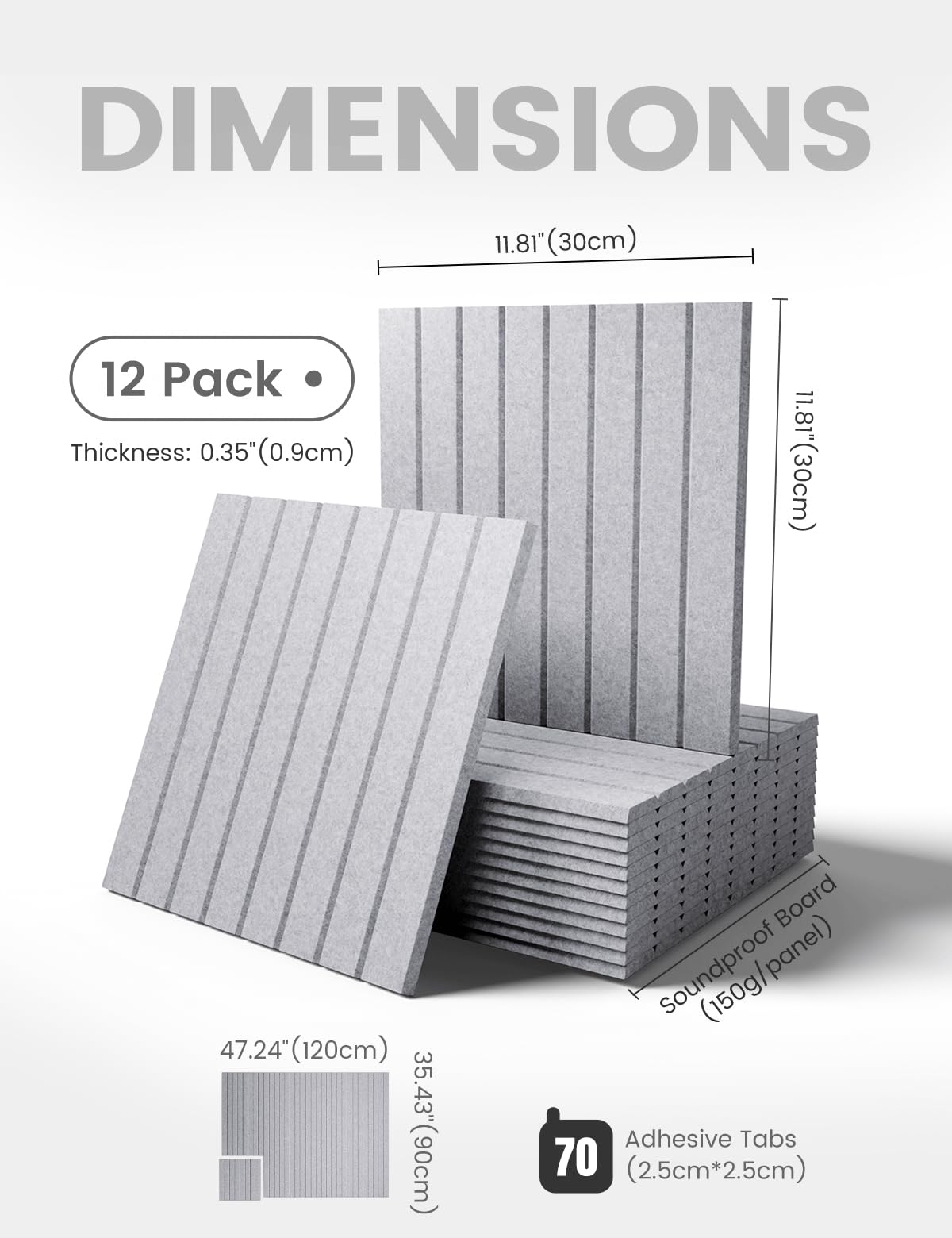 Large Felt Bulletin Board 48" x 36" Cork Board Alternative-12 Pack with 70 Safe Removable Adhesive Tabs, Cork Boards for Walls for Home Office Classroom Pin Board-Soft Gray
