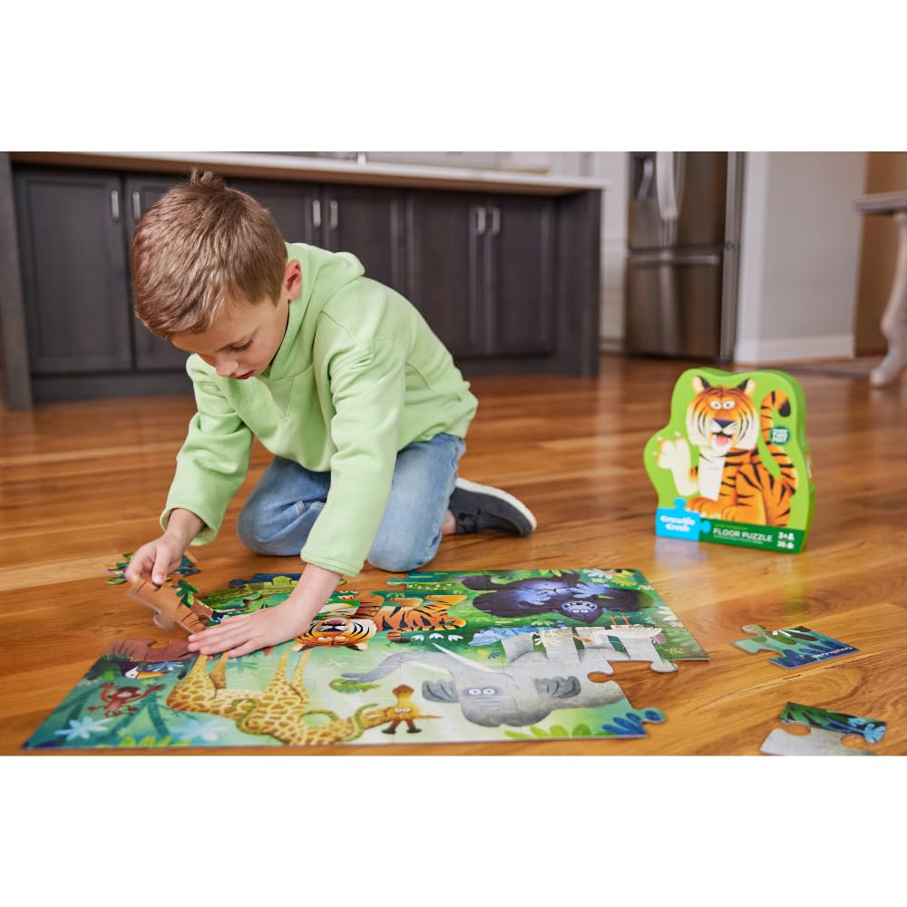 Crocodile Creek Jigsaw Puzzle, 36 Piece for Kids 3 Years and Up, Heavy-Duty Shaped Box for Storage, Finished Puzzle Size 18 x 24 inches, Wild Kingdom
