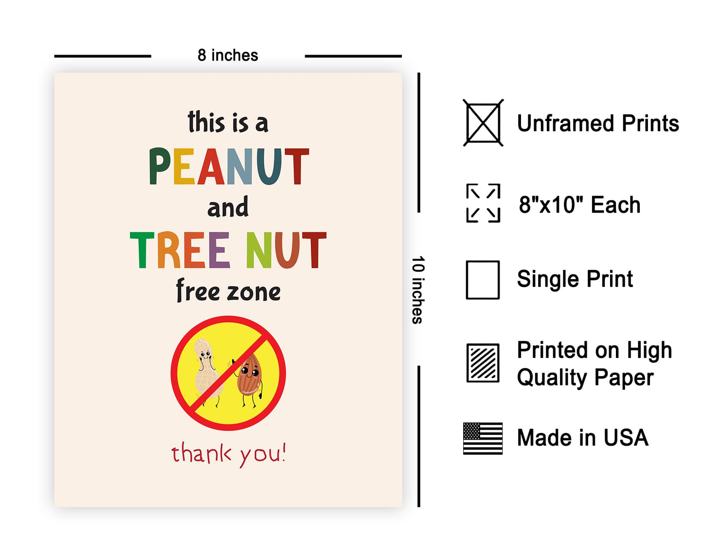 Poster Master Peanut and Tree Nut Free Zone Poster - Food Allergy Awareness Print - Preppy Art - Educational Art - Decor for School or Classroom - 8x10 UNFRAMED Wall Art