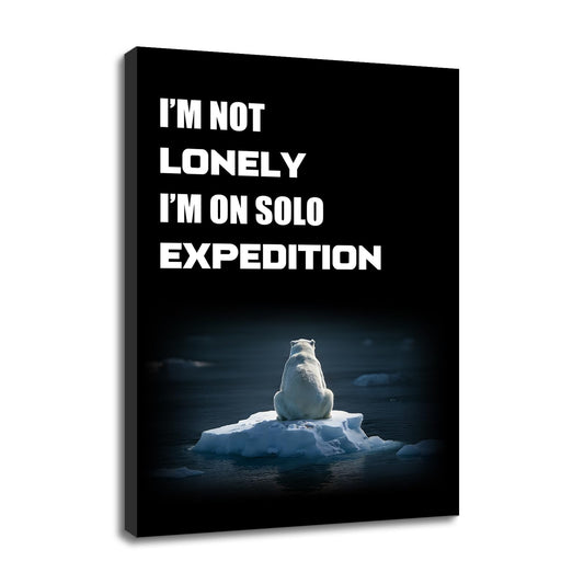 YSPCSUN Introvert Decor Wall Art Funny Solo Expedition Quote Canvas Painting Polar Bear On Iceberg Posters For Home Office Sarcastic Motivational Pictures Ready To Hang 24x18 Inch