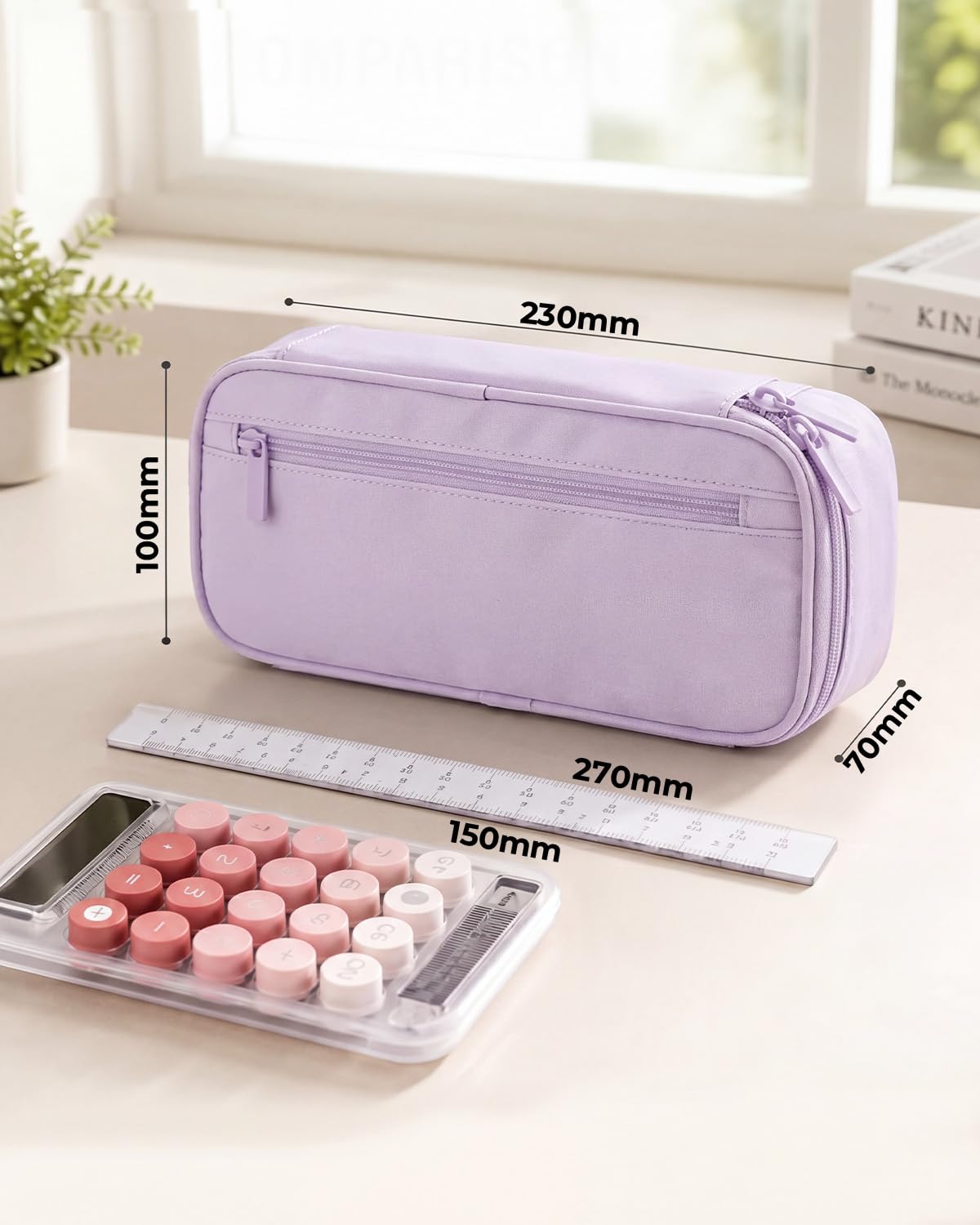 WEMATE Pencil Case, Large Storage Organizer, Makeup Bag, Teacher Must - have, Big Pencil Pouch, Marker Case for College (Light Purple)