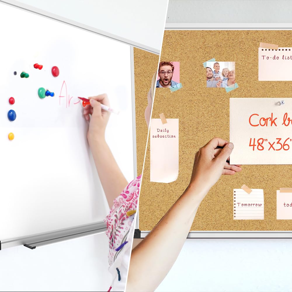 XBoard Magnetic Dry Erase Board & Cork Board 48 x 36 whiteboard, Combination White Board with Aluminum Frame