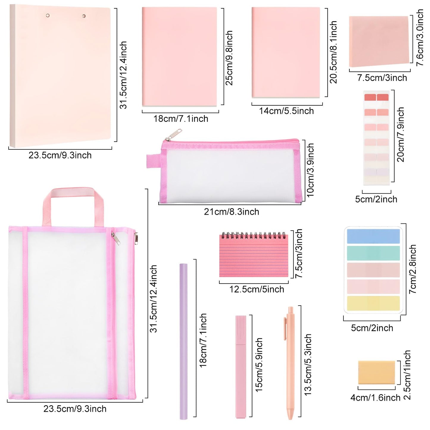Colarr 54 Pcs Cute Notebook Stationery Set for Women, Bible Study Supplies, 6 Lined Notebooks, 36 Pens, Sticky Notes & Tabs, Bags & Folders for Work Journal Study College Office Supply(Pink)