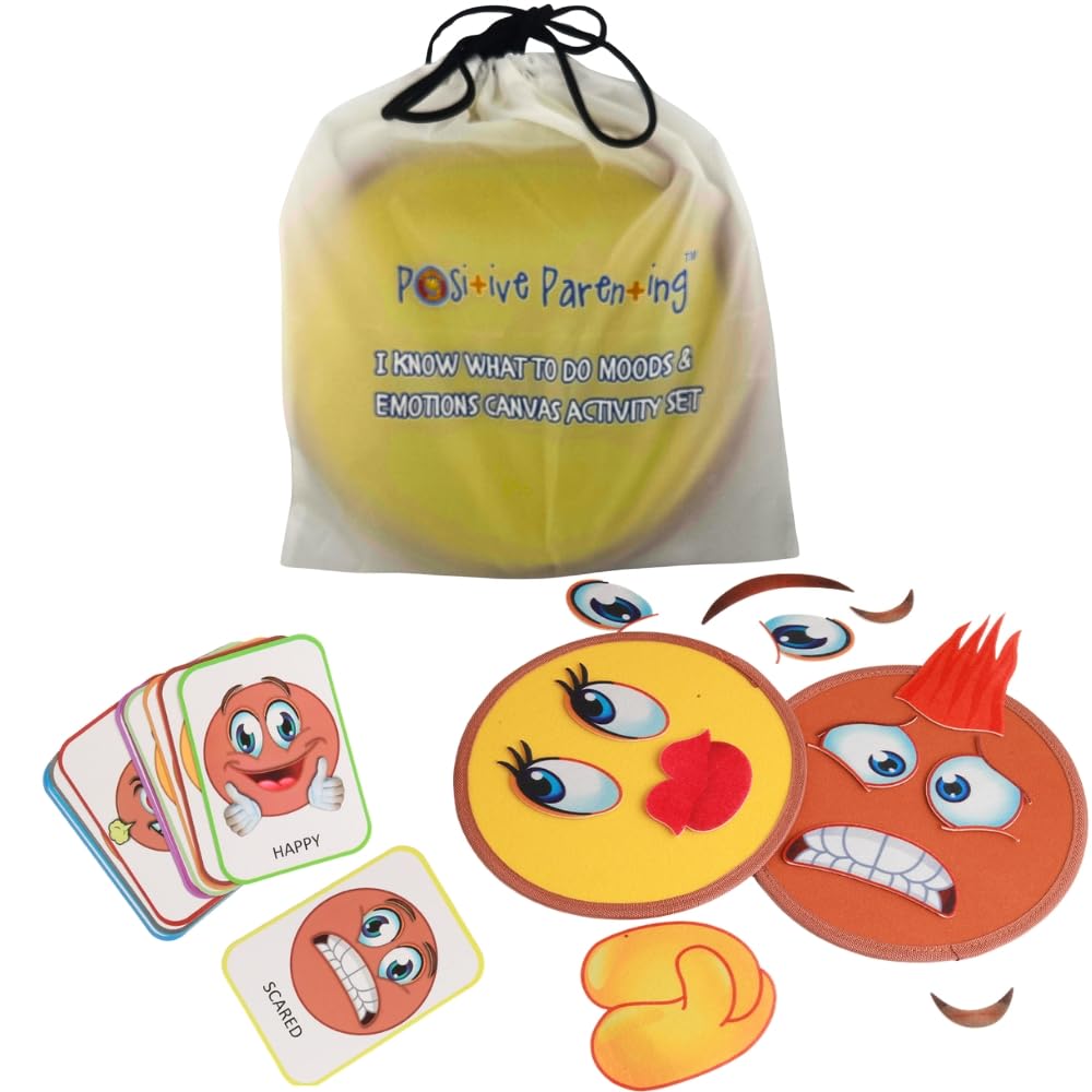 Thought-Spot Emotions Canvas Activity Set | Social Learning Game for Kids | Make Faces to Understand Feelings | 2 Canvases, 12 Double-Sided Emotion Cards with Coping Strategies, 55 Facial Pieces